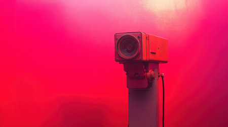 This striking image features a vintage camera set against a bold pink background, perfect for creative projects, art presentations, or photography workshops.の素材