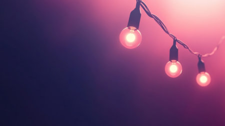 This image showcases softly glowing decorative bulbs hanging against a subtle purple background, creating a warm and inviting atmosphere ideal for celebrations.の素材