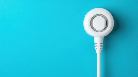 A white electrical plug is depicted against a striking blue background, emphasizing its modern design and versatility for various household applications.の素材