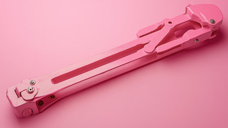 A vibrant pink folding ruler rests on a soft pink background, ideal for creative projects, design work, or modern educational tools.の素材