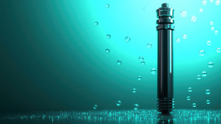 A captivating underwater scene featuring a shiny metallic object surrounded by bubbles, showcasing elegance and tranquility in water. Ideal for artistic and serene concepts.の素材