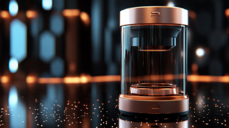 A stylish modern glass container with metallic accents sits elegantly in a minimalist setting, highlighting sophistication and contemporary design.の素材