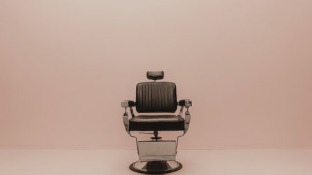 A sleek and elegant modern barber chair set against a minimalist backdrop, perfect for showcasing hair styling or grooming services in a stylish salon.の素材