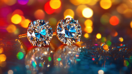 Stunning gemstone earrings featuring brilliant diamonds set against a vivid, colorful background. Perfect for depicting luxury in fashion.の素材