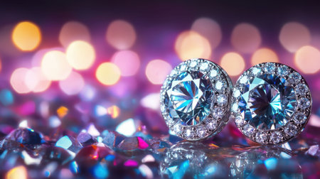 A breathtaking close-up of exquisite sapphire earrings set against a dazzling bokeh background, capturing the essence of luxury and elegance.の素材