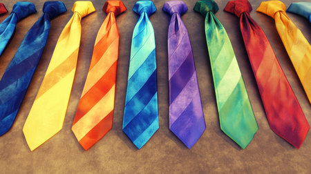 A captivating arrangement of colorful ties showcasing various patterns and textures, ideal for enhancing formal attire or adding flair to personal style.の素材