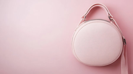 This elegant round pink handbag offers a stylish accessory option for any outfit. Perfect for fashion marketing, this minimalist design embodies beauty and functionality.の素材