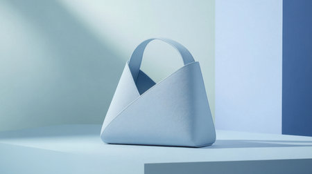 This stylish minimalist handbag is elegantly presented in a contemporary setting, featuring soft blue tones and geometric shapes that enhance its modern appeal.の素材