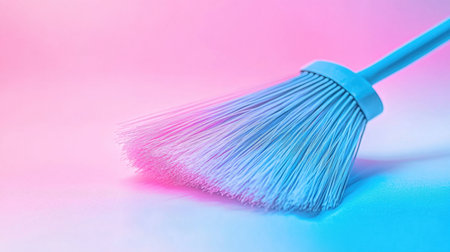 A soft brush with bristles set against a colorful pink and blue background offers a modern aesthetic ideal for cleaning or creative projects.の素材