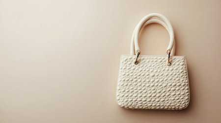 This elegant white handbag features a textured surface and round handles, perfect for fashion lovers seeking a stylish accessory. Ideal for various occasions.の素材