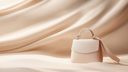 An elegant light pink handbag rests gently on a smooth fabric background, highlighting the exquisite craftsmanship and modern design suitable for fashion enthusiasts.の素材