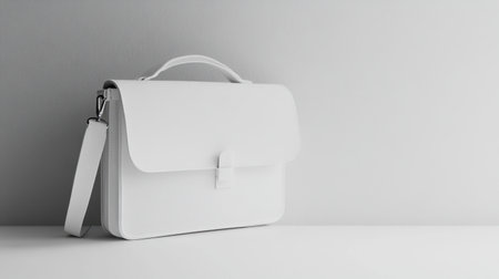 This image showcases an elegant white briefcase placed on a minimalist surface, highlighting its contemporary design and professional appeal.の素材