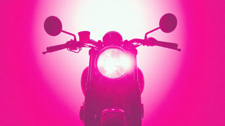 This striking image features a motorcycle silhouette illuminated in vibrant pink light, creating a dynamic and stylish atmosphere for creative projects.の素材