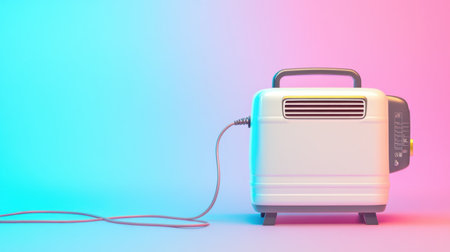 A sleek modern kitchen appliance set against a vibrant gradient background. The image showcases the device's design and utility in culinary activities, highlighting its features and electric cord.の素材