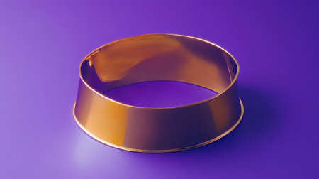 This image features an elegant metallic ring sculpture set against a vibrant purple background, highlighting sleek modern aesthetics and unique design elements.の素材