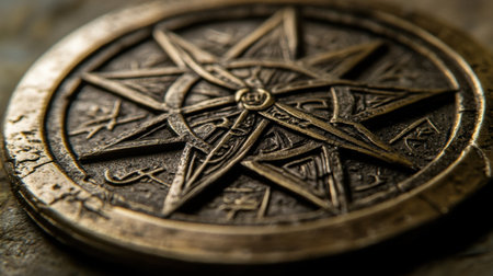 This stunning image features an intricate bronze compass with detailed symbols, set against a textured surface, perfect for themes of exploration and adventure.の素材