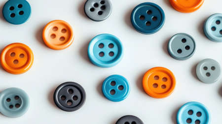 This vibrant image showcases a collection of colorful buttons in various sizes and colors, perfect for crafting, sewing, or design projects. The arrangement creates an appealing visual that highlights creativity and artistic expression.の素材