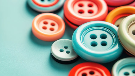 A vivid collection of plastic buttons in various sizes and colors, creating an engaging visual for craft enthusiasts and fashion designers.の素材