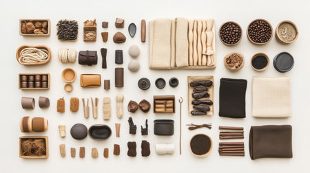 This image showcases an organized collection of various natural materials and textures ideal for creative projects and crafts, emphasizing earthy tones and artistic arrangements.の素材