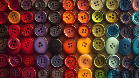 This stunning image captures a vibrant assortment of sewing buttons arranged in a visually striking pattern, ideal for craft and textile design inspiration.の素材