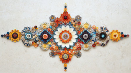 This captivating quilled paper art showcases a stunning floral arrangement with vibrant colors and intricate designs, perfect for decoration or inspiration.の素材