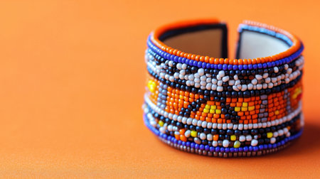 This image features a beautifully handcrafted beaded bracelet rich in color and detailed craftsmanship, perfectly showcasing artistic jewelry design against a vibrant backdrop.の素材
