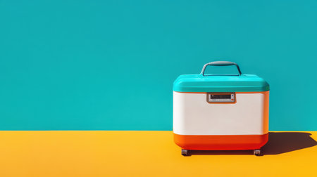 A vibrant cooler stands against a lively backdrop, embodying the essence of summer adventures. Ideal for outdoor picnics or stylish gatherings.の素材
