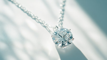 This beautiful silver necklace showcases a round diamond pendant, reflecting light and exuding elegance. Ideal for showcasing luxury and style.の素材