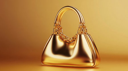 This stunning image showcases a luxurious gold handbag with a unique design, highlighting elegance and glamour against a radiant golden background.の素材