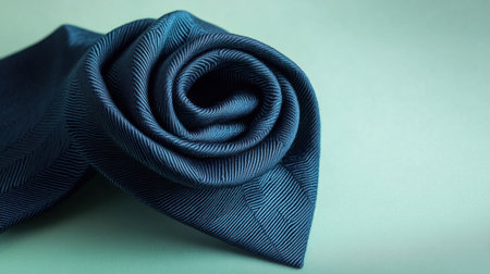 This image features a beautifully folded deep blue fabric shaped like a rose against a soft green background, ideal for showcasing textile design and fashion concepts.の素材