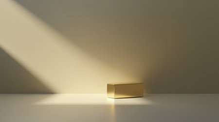 This captivating image features a solitary gold bar illuminated by a dramatic beam of light, casting a soft shadow on a clean surface, perfect for minimalist designs.の素材