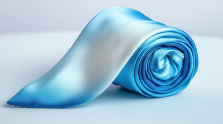 This image showcases a luxurious rolled silk fabric in delicate shades of blue and white. Ideal for fashion design, textiles, and creative projects.の素材