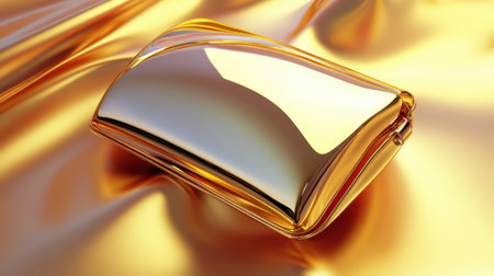 This image features a stunning golden wallet on a luxurious fabric, emphasizing elegance and modern design. Perfect for themes of fashion and luxury.の素材