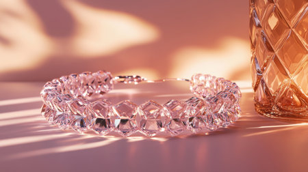 This stunning crystal necklace showcases intricate craftsmanship, reflecting gentle light against a soft background, creating an enchanting ambiance for fashion enthusiasts.の素材