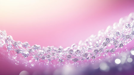A stunning close-up of an elegant jewelry chain featuring shimmering diamonds, set against a soft pink backdrop that enhances its glamorous appeal.の素材