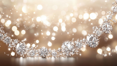 This stunning image features a close-up of sparkling diamonds on an elegant background, illuminated by soft bokeh lights to enhance its luxurious appeal.の素材