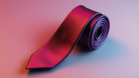 This stylish pink and purple necktie features a textured pattern and rests elegantly on a soft gradient background, perfect for fashion-focused imagery.の素材