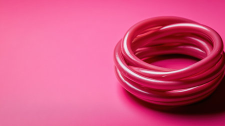 A vibrant abstract image featuring a twisted arrangement of pink rubber tubing against a matching pink background, perfect for creative projects.の素材