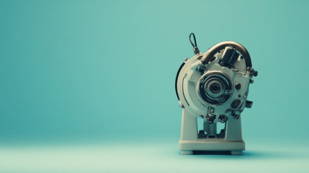 This image showcases a vintage mechanical device with a unique design on a soft blue background, perfect for creative projects, artistic displays, or nostalgic themes.の素材