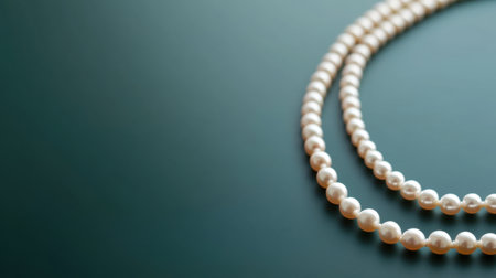 A stunning display of an elegant white pearl necklace on a dark textured surface. The image highlights the beauty and sophistication of this timeless jewelry piece, perfect for various occasions.の素材