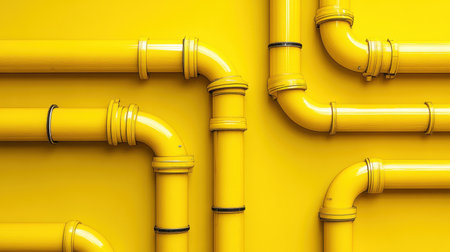 A captivating arrangement of bright yellow pipes creating an engaging geometric pattern against a matching background. Perfect for industrial themes.の素材