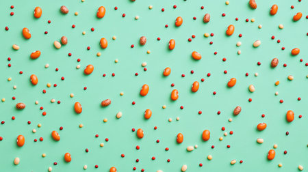 This image features a visually striking assortment of colorful legumes arranged on a bright background, showcasing their textures and vibrant hues. Perfect for promoting healthy eating.の素材