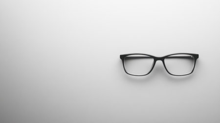 A pair of stylish black eyeglasses sits on a soft, minimalist background, accentuating their sleek design and fostering a sense of elegance and sophistication.の素材