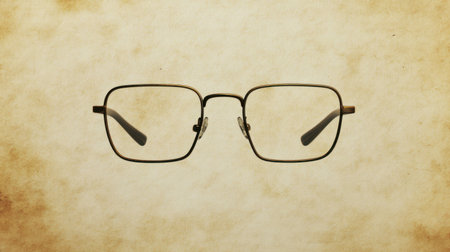 A pair of vintage square glasses displayed against a softly textured background evokes a sense of timeless fashion and accessory appeal.の素材