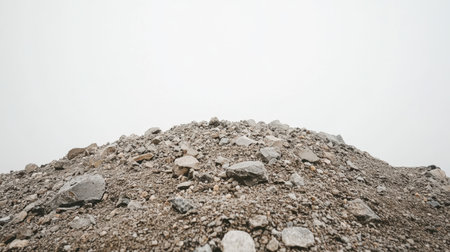 A close-up view of a pile of gravel and rocks set against a blank and cloudy sky, showcasing natural materials often used in construction and landscaping.の素材
