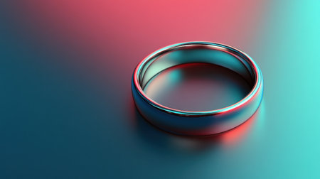 A stunning silver ring displays its minimalistic beauty against a colorful gradient background, showcasing elegance and modern design in a captivating visual.の素材