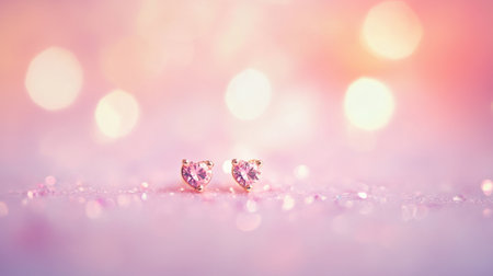 This captivating image showcases elegant heart-shaped earrings resting on a shimmering surface with a dreamy bokeh backdrop, perfect for fashion enthusiasts and jewelry lovers.の素材