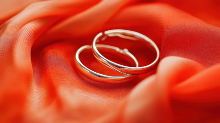 A captivating display of elegant silver earrings resting on soft red fabric, showcasing their beauty and design. Ideal for jewelry and fashion imagery.の素材