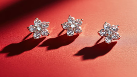 Discover the beauty of these elegant earrings featuring a floral design embellished with sparkling gemstones. The soft shadows and vibrant surface create an enchanting visual appeal.の素材