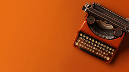 A stunning vintage typewriter set against a vibrant orange background, ideal for creative projects, nostalgia-themed content, and editorial uses.の素材